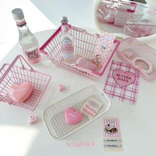 Ins Mini Basket Desktop Decoration Dopamine Color Iron Storage Basket Jewelry Photo Props Decoration Photography