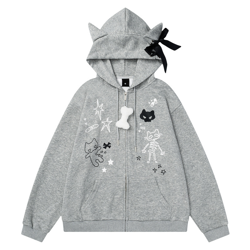 Men's Clothing, Cute Kitten Print Hooded Sweatshirt, Women's Autumn New Y2K Loose House Cute Zipper Jacket Men's Clothing, Cute Kitten Print Hooded Sweatshirt, Women's Autumn New Y2K Loose House Cute Zipper Jacket