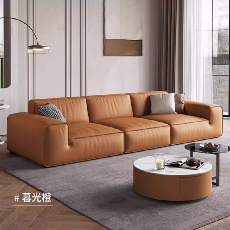 Sofá de piel de cabeza de vaca negra grande con bloque de tofu simple moderno, sala de estar, apartamento pequeño, resistente a los arañazos, cómodo, sofá de piel de vaca real image 5