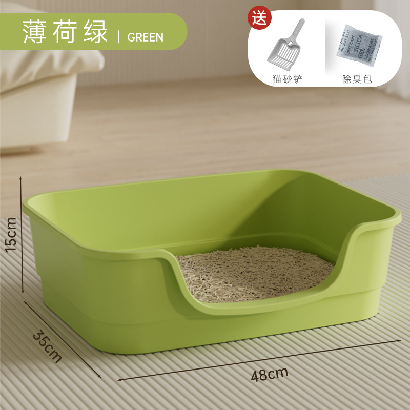 Baña de arena para gatos de tamaño super grande, bañera abierta semicerrada, inodoro antiodorante antiespiraciones para gatos, pala especial para gatos