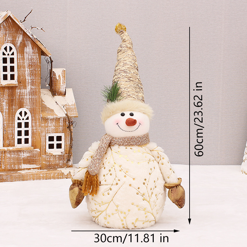 圣诞装饰用品长绒毛印花布艺尖帽圆帽雪人公仔圣诞节礼物新品摆件|undefined