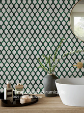 復古墨綠白玉石材大理石組合馬賽克交叉編織款衛生間廚房背景牆磚