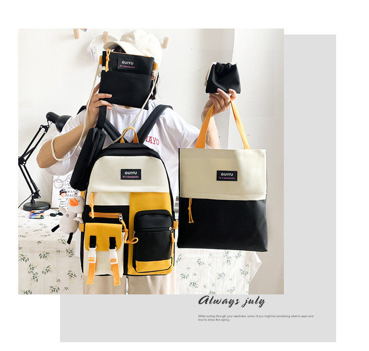 Canvas Large-capacity Korean Style Contrast Color Backpack Wholesale Nihaojewelry display picture 2