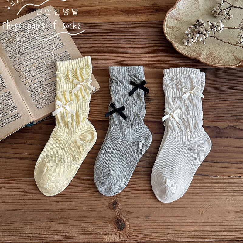 Q24168 Korean Style Kidsren's Cotton Socks Autumn and Winter Girls Ins Trendy Sweet Bow Cut Out Pile Stockings