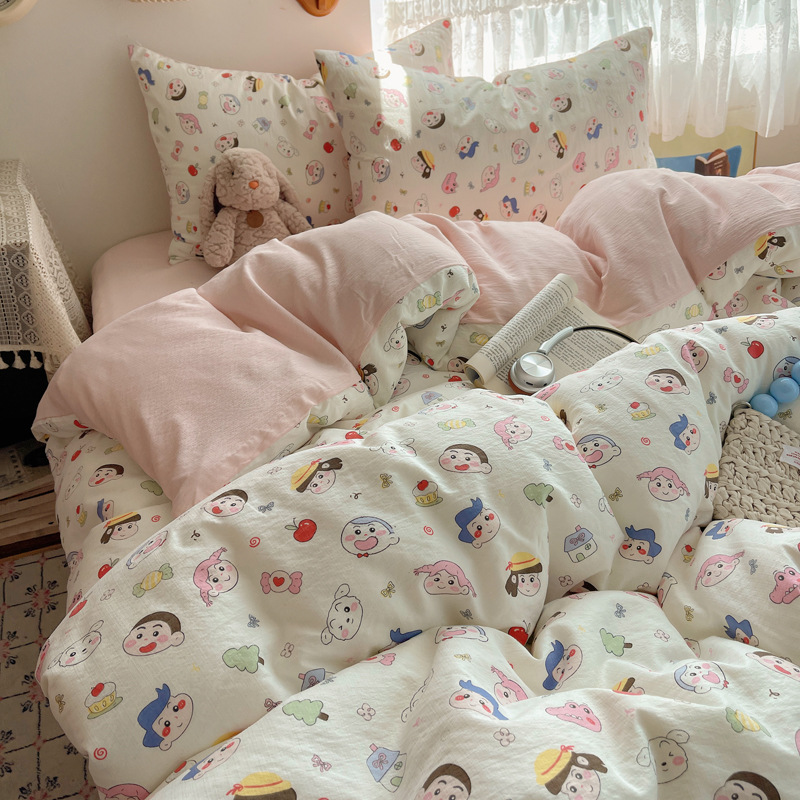 Madre y bebé clase A cuatro piezas de algodón doble hilo ropa de cama ins sábanas de flores trituradas cubierta dormitorio tres piezas de conjunto