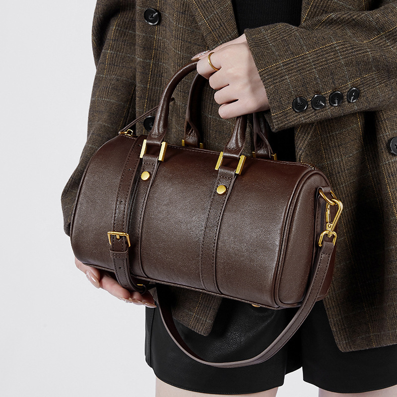 Genuine Leather Maillard Vintage Handbag Cross-border Women's Bag Light Luxury Western-style Boston Bag Vegetable Tanned Cowhide Messenger Bag Genuine Leather Maillard Vintage Handbag Cross-border Women's Bag Light Luxury Western-style Boston Bag Vegetable Tanned Cowhide Messenger Bag