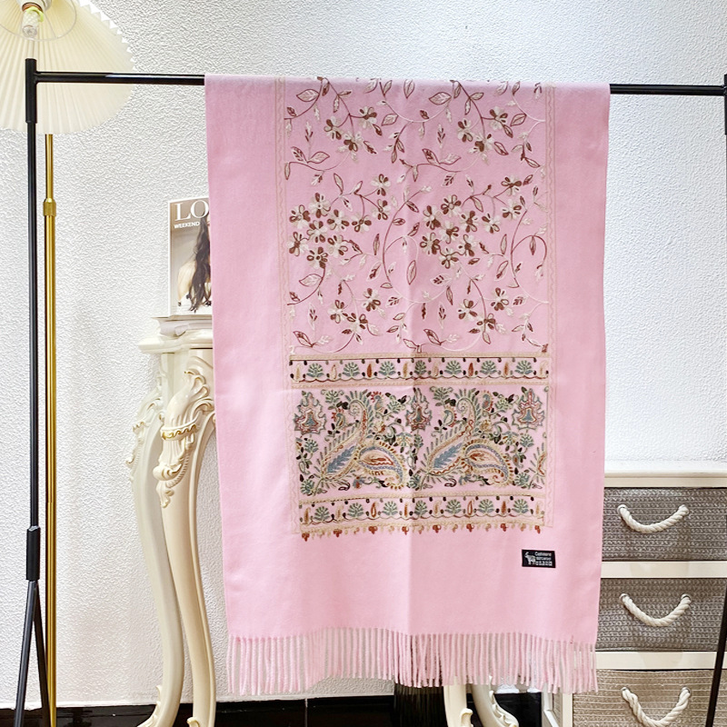 Chal de Imitación Cachemira, Bordado, Térmico, para Primavera y Otoño