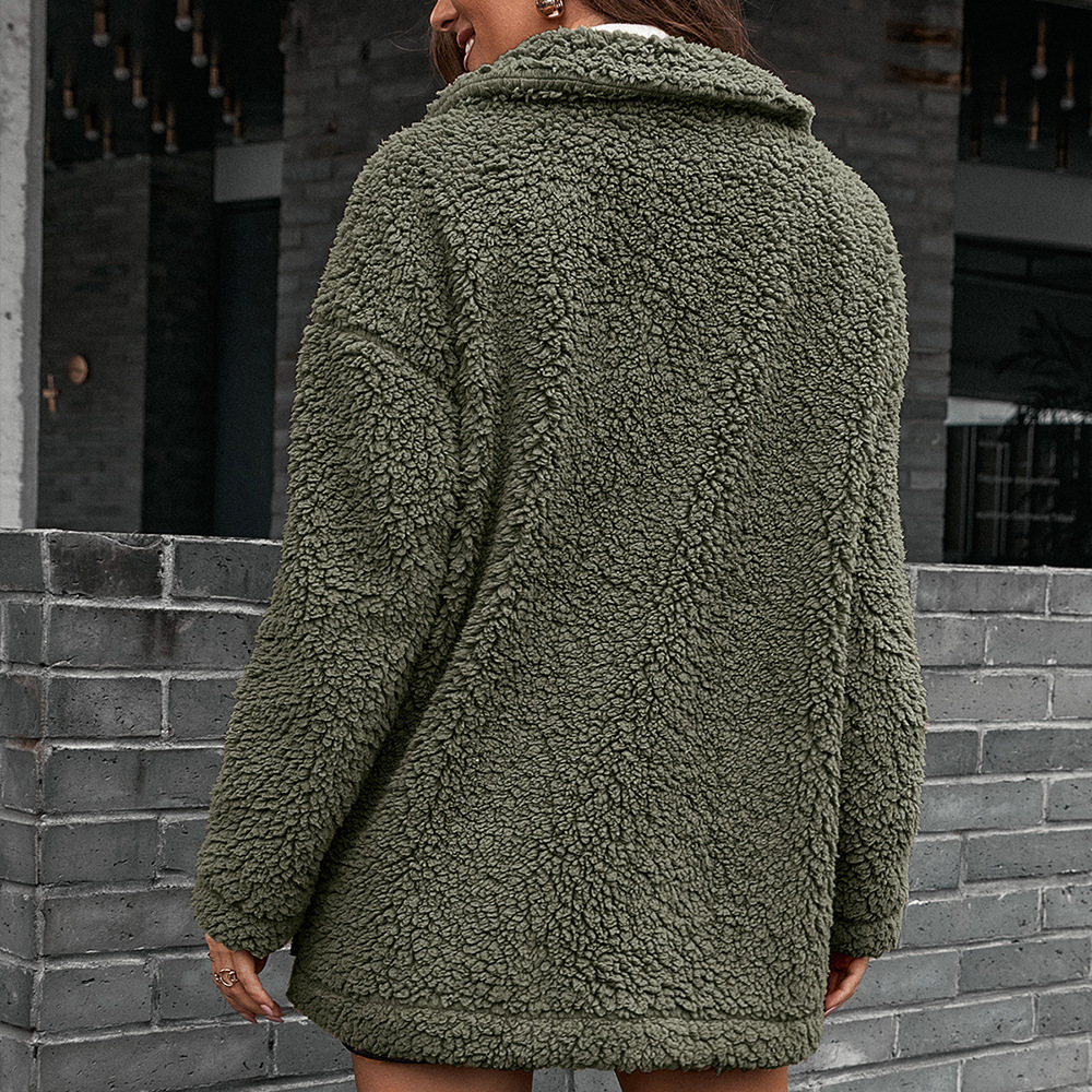 Dameskleding casual losse verdikte bubbel fluwelen rits bontjas revers lam pluche windjack_voghion.com