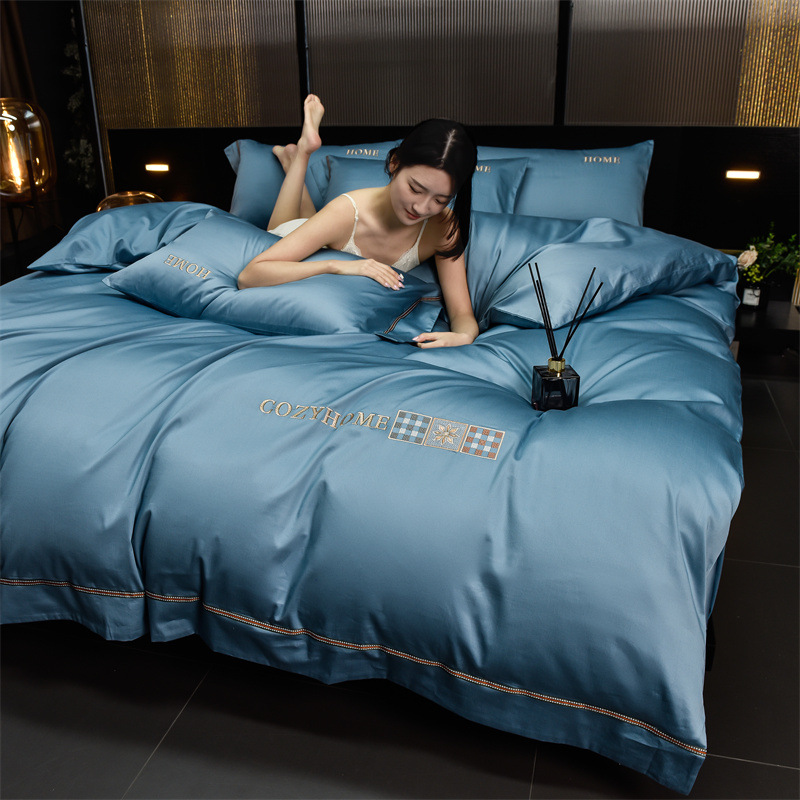 2024 explosión de lujo ligero clase A 100 algodón bordado de cuatro piezas de algodón sábanas de cama de alta gama