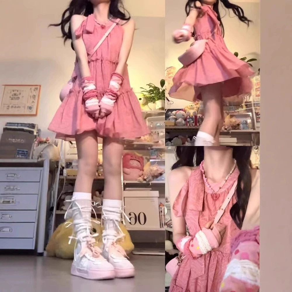 Платье с бантом на шнуровке женское лето 2025 новый нишевые дизайн маленький человек свободный без рукавов юбка