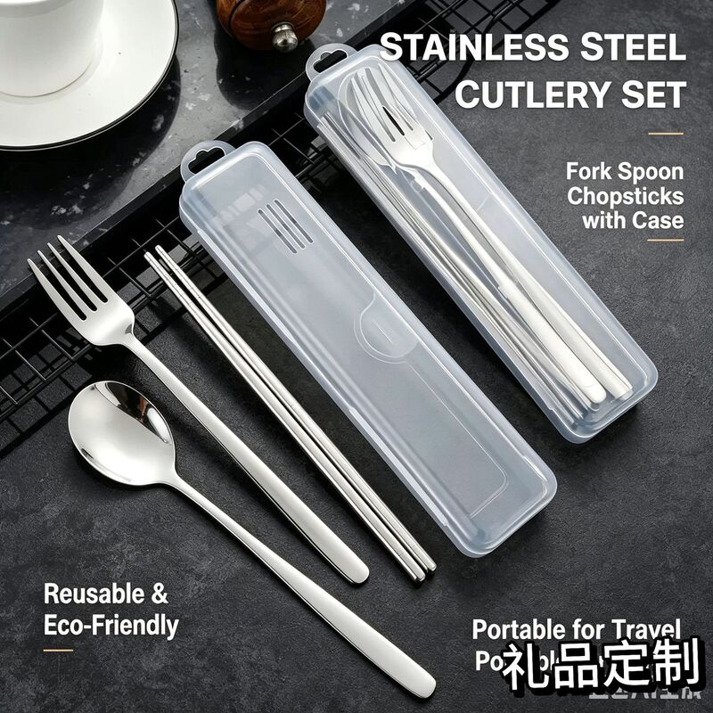 Korean 304 Stainless Steel Chopsticks, Spoons and Forks, Student Canteen Portable Tableware, Travel Chopsticks, Forks and Spoons Set Logo Korean 304 Stainless Steel Chopsticks, Spoons and Forks, Student Canteen Portable Tableware, Travel Chopsticks, Forks and Spoons Set Logo