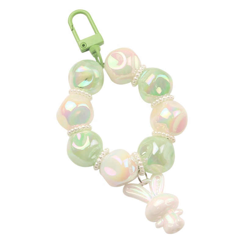 Dibujos Animados lindo electrochapado resina conejo higo con cuentas llavero colgante pintura de color anillo decoración del bolso las mujeres