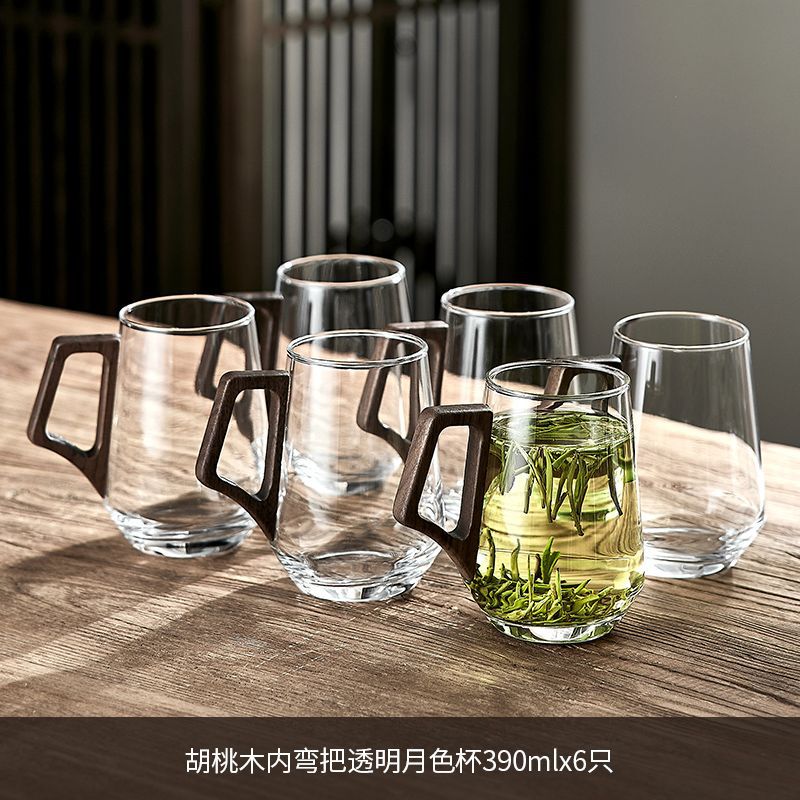 [6종 세트] 내부 곡선 손잡이 투명 역입 컵 390ML