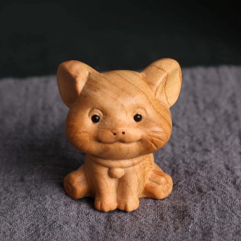手作りの桃の木の十二生肖の置物の原木のハンドルの竜の牛のネズミの犬はかわいい子供の車の置物を飾ります。|undefined