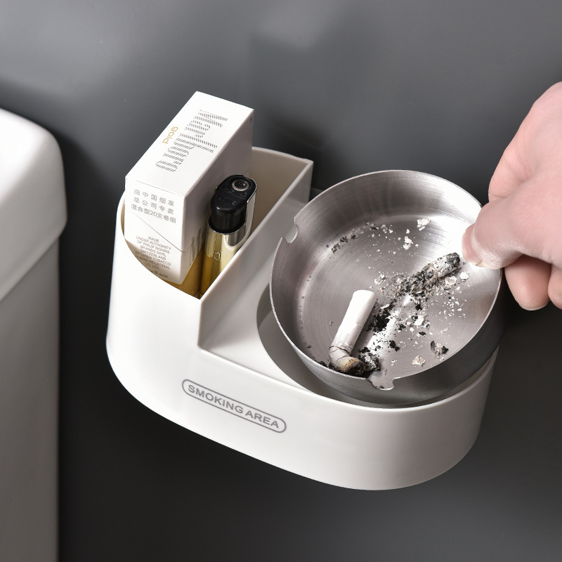 トイレ灰皿トイレ蓋付き灰皿クリエイティブ壁掛け式灰皿個性ステンレス灰皿ラック|undefined