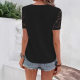 2024 cross-border Amazon TEMU spring and summer Europe and the United States new women's solid color lace short sleeve V-neck casual shirt
