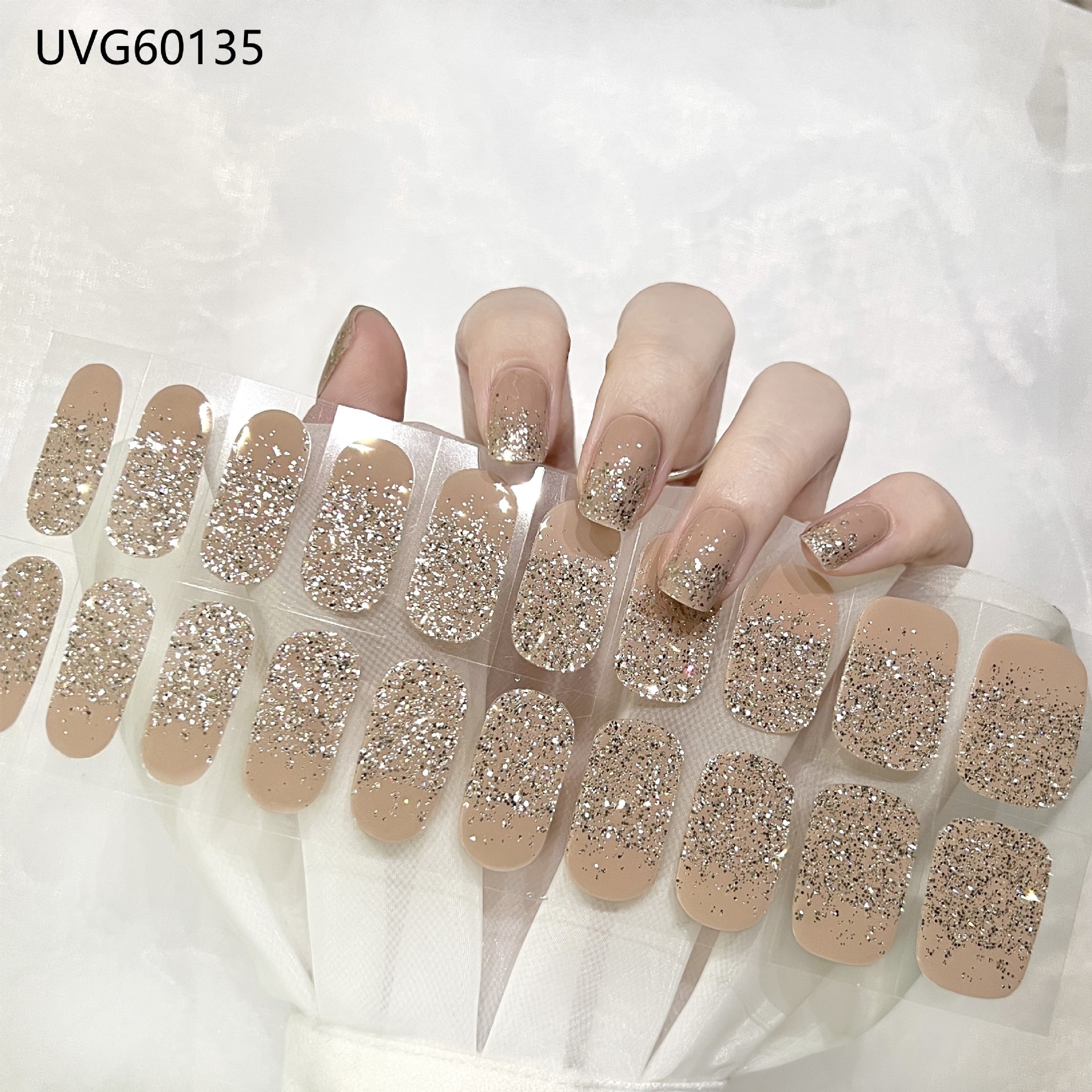 Pegatinas de uñas de gel UV transparentes efecto hielo, semicuradas, con lámina dorada, fototerapia, efecto película de aceite