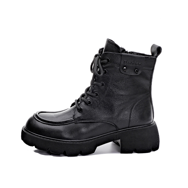 ShoeVault First Layer Cowhide Martin Boots For Women, Autumn And Winter Vintage British Style Casual Short Round Toe Mid-Calf_vogvips.com