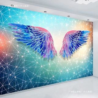 3d网红拍照打卡天使翅膀墙纸直播间背景墙布KTV酒吧壁纸酒馆壁画