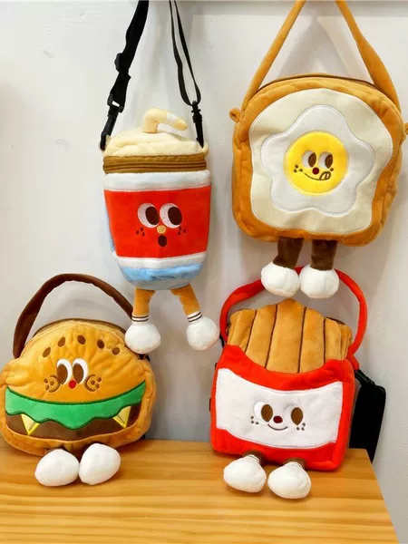 New Style Plush Handbag Bag Women's Internet Celebrant Cute Toast Fries Hamburger Coke Cartoon Shoulder Crossbody Bag