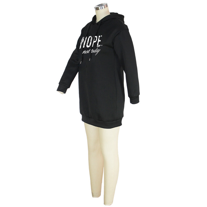 Sweater Women Autumn Winter Nope Printed Hooded Mid Length Top Short