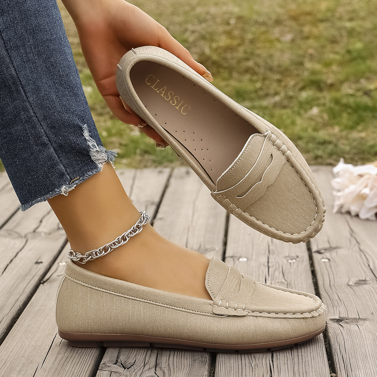 Mocasines Planos para Mujer de Cuero Sintético para Banquetes