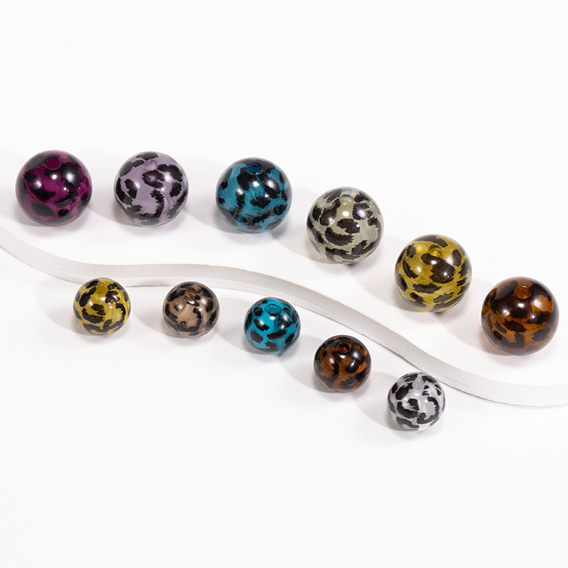 亚克力豹纹圆珠云雾通孔珠手机链钥匙扣DIY项链饰品配件爆款批发