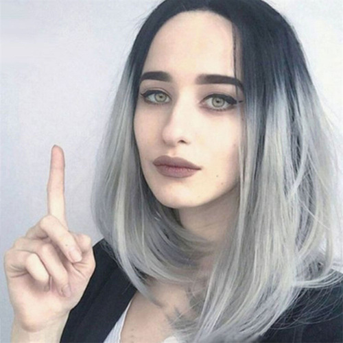 European and American wigs for women, African fashion black gradient brown bob, medium-parted short straight hair, chemical fiber wigs for women