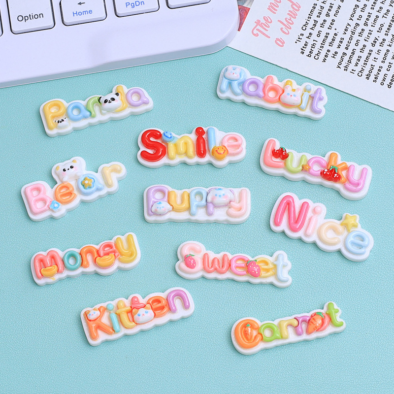 Cartoon English Small Letter Plate Cute DIY Jewelry Accessories Hole Shoe Buckle Material Package Cream Glue Resin Small Accessories Cartoon English Small Letter Plate Cute DIY Jewelry Accessories Hole Shoe Buckle Material Package Cream Glue Resin Small Accessories