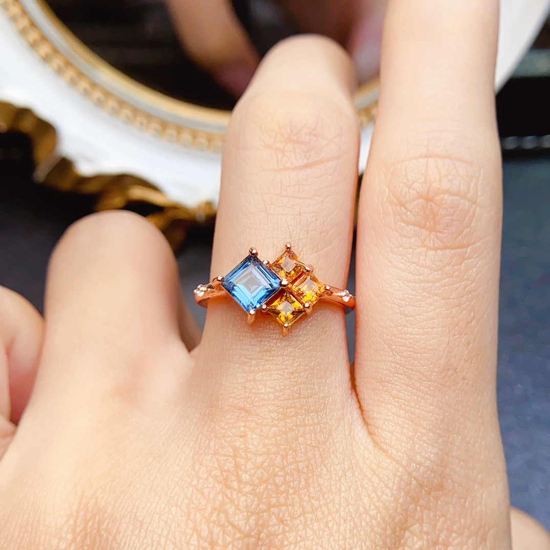 Оптовая продажа популярного натурального топаза, инкрустированного серебром S925, основной камень 5*5, горячая распродажа, европейский и американский дропшипинг.