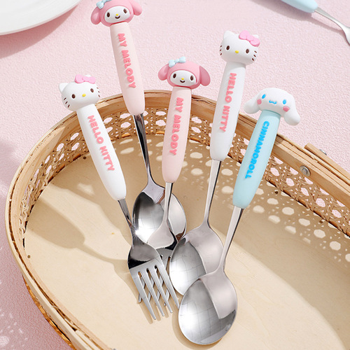 Sanrio KT Cat, Dog, Mimi Spoon and Fork, Cute and Durable, Household Cartoon Tableware, Convenient