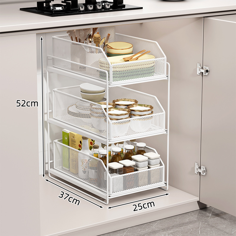 Estante de cocina bajo el fregadero tipo de extracción de almacenamiento de cesta de extracción de platos de paneles y platos de cajón de gabinete multicapa con uso doméstico incorporado