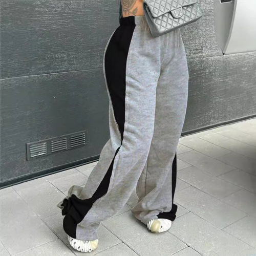 2024 Spring/Summer/Autumn Amazon European and American Cross-Border Women's Elastic-Waist Color-Block Straight-Leg Wide-Leg Sweatpants—Women’s Color-Block Design
