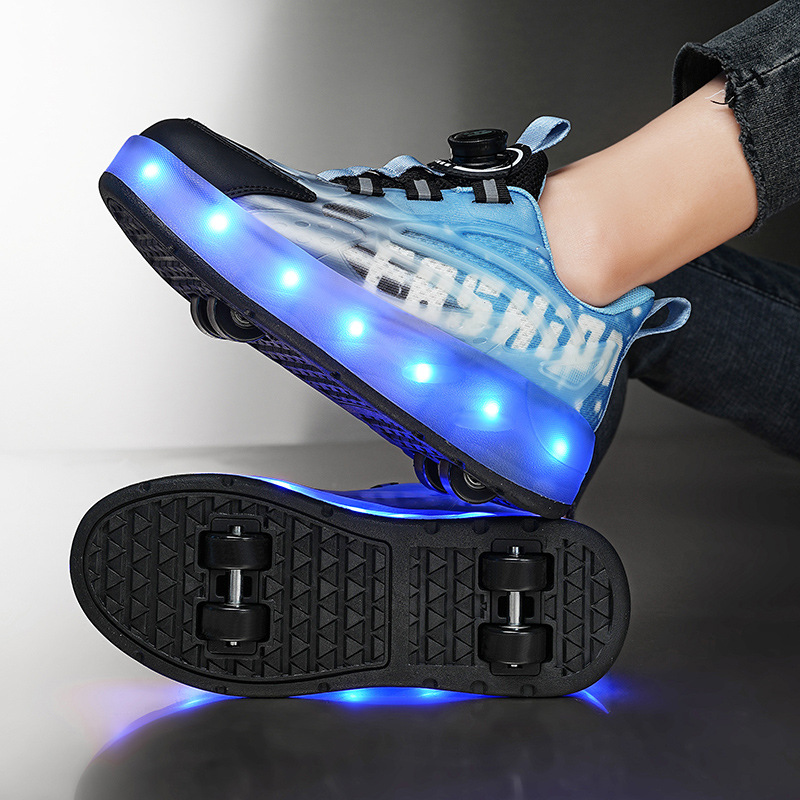 Cross-border walking shoes factory wholesale rechargeable luminous shoes LED light Children adult roller skating shoelace wheel