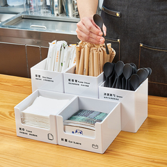 Countertop 5-Piece Acrylic Black and White Storage Set for Straws, Tissues, Spoons, and Cups, Suitable for Milk Tea Shops and Coffee Businesses