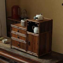 梅鹿竹贴片茶柜 重器 匠人手做竹制茶具收纳箱 竹茶棚 茶室局器