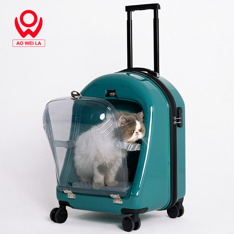 In stock pet trolley case portable cat luggage space capsule breathable luggage travel cat and dog transparent case