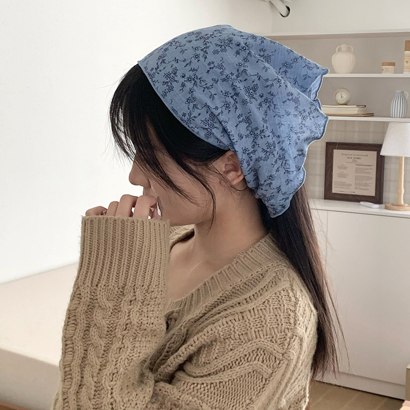 Bufanda triangular, babero, modelos de primavera y verano para mujer, pañuelo japonés de algodón y lino, diadema floral pastoral para mujer de verano, diadema de todo fósforo, accesorios para el cabello, sombreros