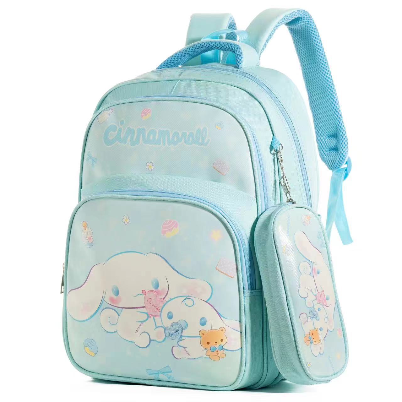 Coolomi color degradado blanco tela de dibujos animados estudiante Escuela Secundaria mochila gran capacidad con caja lápiz reducción carga