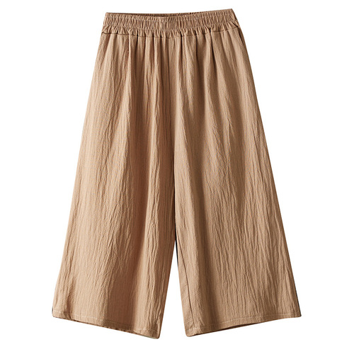 Summer 2025 Cotton Linen Wide Leg Pants Loose High-Waist Literary Simple Solid Color Seven-Foot Retro Elegant Versatile Casual Pants