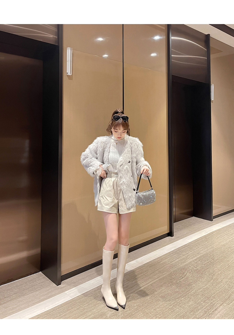 Bốt nữ cổ cao mũi nhọn kim loại co giãn, phong cách kỵ sĩ cao gót thon gọn — Màu kaki lót nhung chi tiết 20