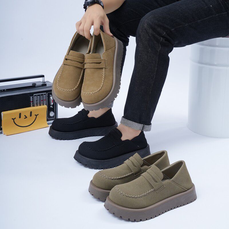 Giày lười nam da PU mũi tròn đế dày chống trượt, gót 3–5 cm — Xanh lá cây nhạtcolor, màu kaki, đen chi tiết 5