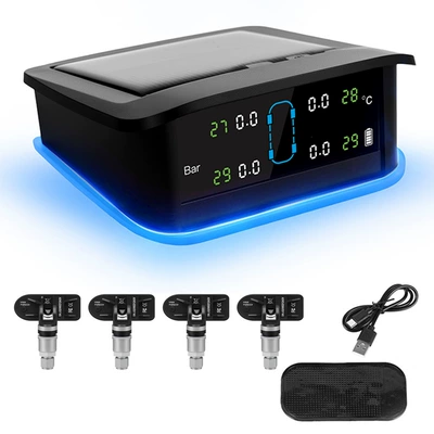 Tire Pressure Monitor Solar-Powered Tire pressure monitoring system - 4-wheels-built-in