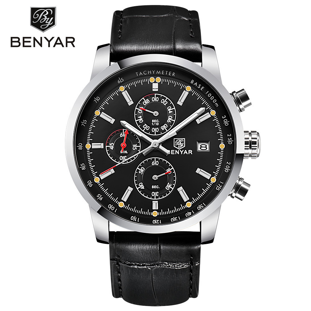 BENYAR Binya reloj de los hombres de moda multi-funcional calendario impermeable Cinturón Reloj de los hombres correa de acero reloj casual 5102