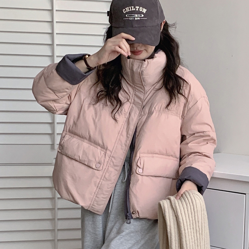 2024 winter new Korean fashion down cotton-padded jacket women's short color matching thick bread clothing small coat
