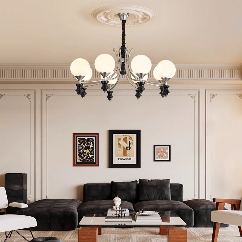 Lámpara de la sala de estar medieval francesa protector de ojos frijoles mágicos luz de comedor atmósfera americana retro madera sólida dormitorio principal lámparas de estudio