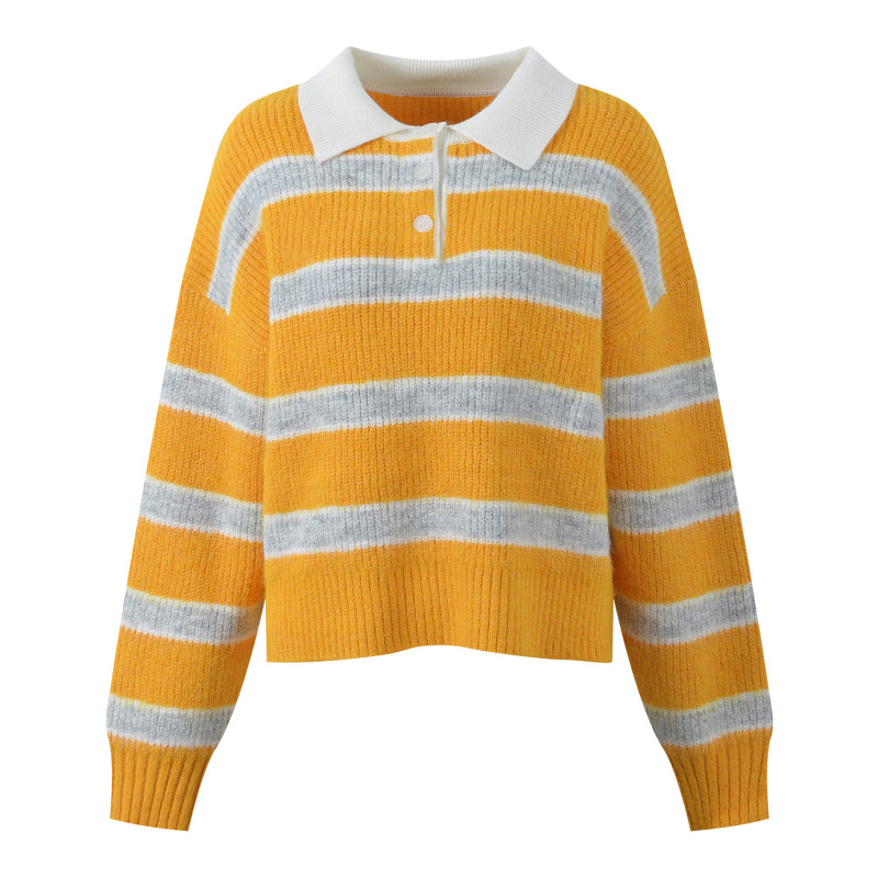 2025 Autumn and Winter New Fashion Stylish Color-Block Striped Polo Collar Soft Long-Sleeve Knit Pullover Top 2025 Autumn and Winter New Fashion Stylish Color-Block Striped Polo Collar Soft Long-Sleeve Knit Pullover Top