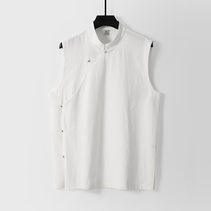 Plus-Size Tang Suit Chinese Style Men's Clothing New Cotton-Linen Vest Versatile Casual New Chinese Style Sleeveless Cardigan Trendy Men's Wear