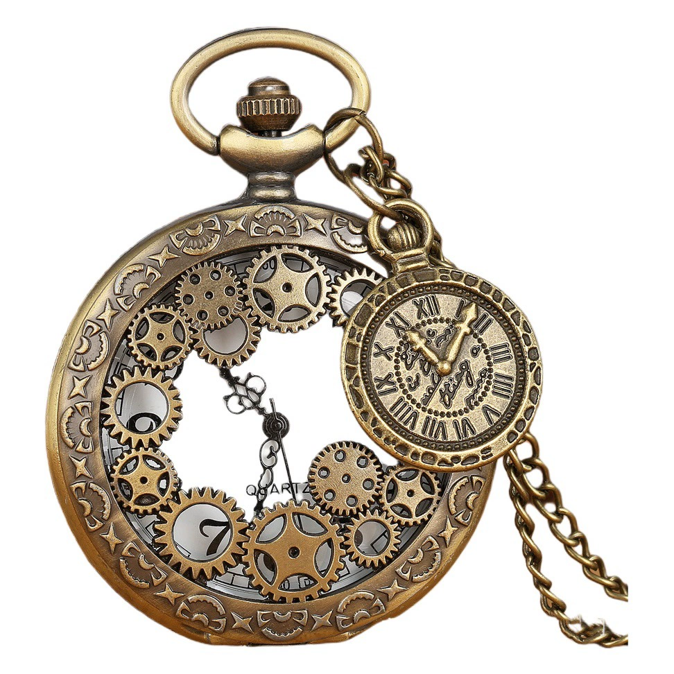 Горячие продажи креативные шестерни карманные часы плюс компас подвеска ретро большой размер мужчины и женщины Хуай подарок кварцевые часы производители теперь