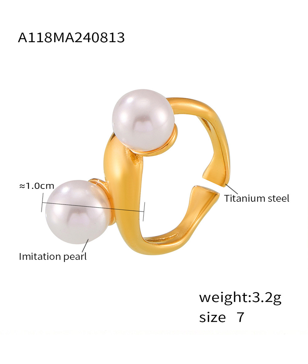 Simple Geometric Shape Irregular Imitation Pearl Opening Ring Women's Ring Ins Cold Style Niche Design_voghion.com